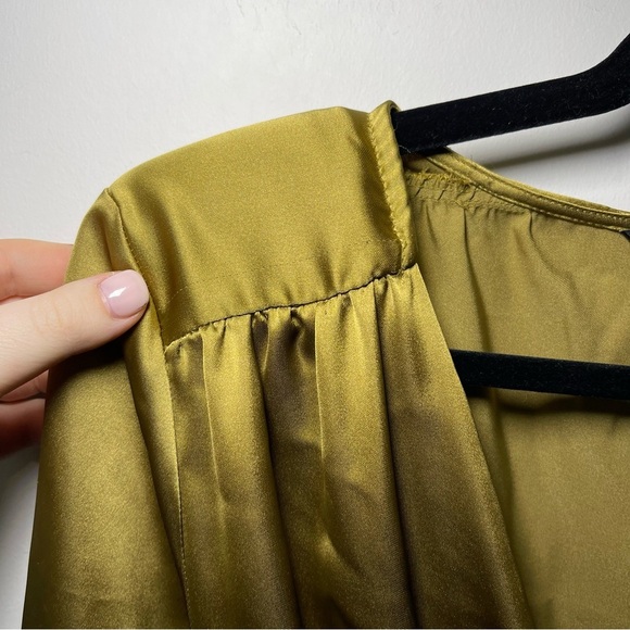 NWT- Zara Women's olive green dark mustard yellow satin like maxi wrap dress S - Picture 8 of 9